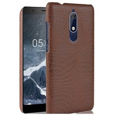 Чехол-накладка Mypads на Nokia 5.1 тонкий задний бампер на пластиковой основе с отделкой под кожу крокодила коричневый