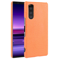 Чехол-накладка Mypads на Sony Xperia 5 элегантный тонкий на пластиковой основе с дизайном под кожу крокодила оранжевый