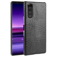 Чехол панель бампер MyPads для Sony Xperia 5 элегантный тонкий на пластиковой основе с дизайном под кожу крокодила черный