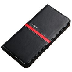 Чехол-книжка MyPads для Ulefone Armor 7 из качественной водоотталкивающей импортной кожи на жёсткой металлической основе черный с красной полосой