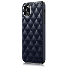 Чехол-бампер-накладка MyPads на iPhone 12 Pro Max (6.7) роскошная элитная задняя панель-крышка на силиконовой основе обтянутая импортной кожей прошитой стёганым узором цвет королевский синий