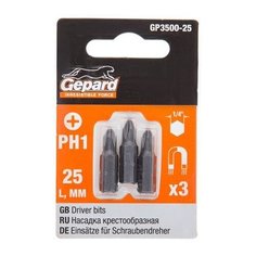 Насадка крестообразная PH1 25мм 3шт GEPARD (GP3500-25) (бита Phillips сталь S2 магнитная) Gepard.