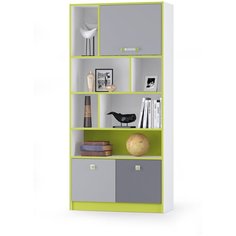 Стеллаж широкий Альфа 09.136, цвет лайм зелёный/белый премиум/стальной серый/тёмно-серый