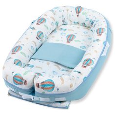 Комплект Loombee кокон XL + одеяло белый/голубой