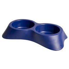 Миска для животных двойная DUVO+ , пластиковая, синяя, 20x35x6см/300мл (Бельгия)