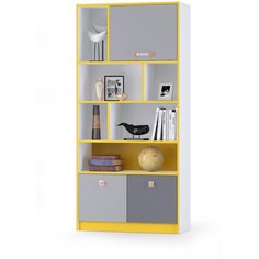 Стеллаж широкий Альфа 09.136, цвет солнечный свет/белый премиум/стальной серый/тёмно-серый