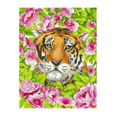 Картина по номерам Paintboy GX 39087 Тигр в цветах , холст на подрамнике 40х50см