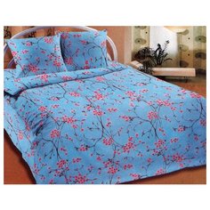 Постельное белье Шуйская бязь сакура голубая 1,5 спальное Iv Selena