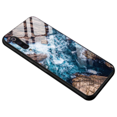 Чехол-бампер MyPads для Xiaomi Redmi 9 на силиконовой основе с закаленным стеклом на заднюю крышку телефона «тематика Море и Скалы»