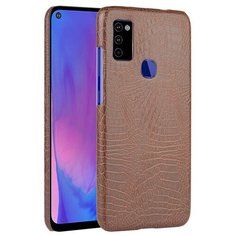 Чехол-накладка Mypads на Samsung Galaxy M51 (Европейская версия) элегантный тонкий на пластиковой основе с дизайном под кожу крокодила коричневый