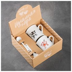 Набор кружек Дорого внимание "Она красавица, он умничка", 2 шт по 180 мл, ложки 2 шт