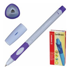 Ручка шариковая с грипом STABILO "Left Right", СИНЯЯ, для правшей, корпус лавандовый, узел 0,8 мм, линия письма 0,4 мм, 6328/6-10-41, 2 шт.