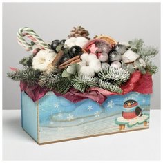 Деревянный ящик Дарите Счастье с ручками, "Снегири", 24,5*5*10 см