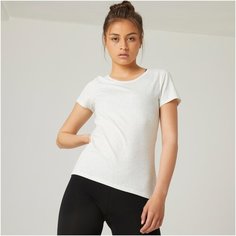 Футболка для фитнеса хлопковая эластичная белая узорчатая NYAMBA Х Decathlon Белый L