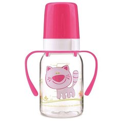 Canpol Babies Бутылочка тритановая с ручками Забавные животные 11/823, 120 мл, с 3 месяцев, розовый