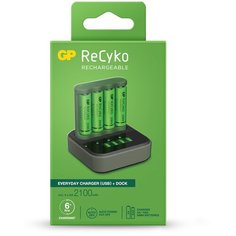 Зарядное устройство USB для аккумуляторных батарей GP B4D45 + докстанция-дисплей+ аккумулятор 4шт. АА 2100 мАч