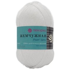 Пряжа Пехорка Жемчужная 100гр. 425м. (50% хлопок, 50% вискоза) (01-Белый), 5 мотков