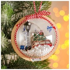 Елочный шар Luazon Lighting с деревянной фигуркой и подсветкой "Автомобиль и фонарь", 12*12 см