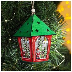 Подвеска световая Luazon Lighting цветная "Домик и Дед мороз", 12х8х8 см, 1 LED, теплый белый (4357371)