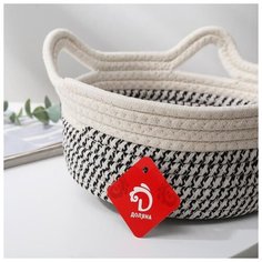 Корзина для хранения Доляна плетеная, "Кэтс", 22*22*12,5 см, черно-белая (5600095)