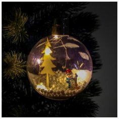 Елочный шар Luazon Lighting с деревянной фигуркой и подсветкой "Снеговик и елка", 10*10 см