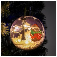 Елочный шар Luazon Lighting с деревянной фигуркой и подсветкой "Мишка", 10*10 см