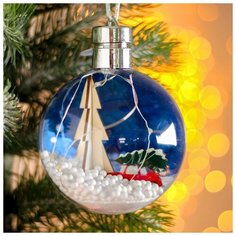 Елочный шар Luazon Lighting с деревянной фигуркой и подсветкой "Машина и елка", 10*10 см