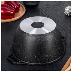 Кастрюля Kukmara 3 л, стеклянная крышка, антипригарное покрытие, темный мрамор