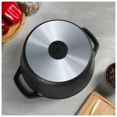 Кастрюля Kukmara 6,5 л, стеклянная крышка, антипригарное покрытие, темный мрамор