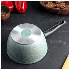 Кастрюля Kukmara 1,5 л, съемная ручка, стеклянная крышка, антипригарное покрытие, фисташковый мрамор