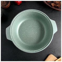 Кастрюля-жаровня Kukmara 3 л, стеклянная крышка, антипригарное покрытие, фисташковый мрамор