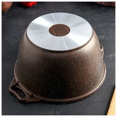 Кастрюля Kukmara 4 л, стеклянная крышка, антипригарное покрытие, кофейный мрамор