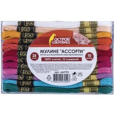 Набор ниток для вышивания (мулине) "АССОРТИ", 25 цветов по 10 м, х/б, ОСТРОВ СОКРОВИЩ, 662792