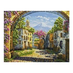 Алмазная мозаика Городок у вулкана, картина стразами PaintBoy 40x50 см.