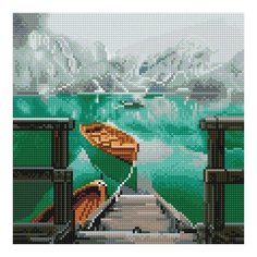 Алмазная мозаика Пристань горного озера, картина стразами Molly 30x30 см.