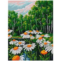 Алмазная мозаика Ромашки в лесу, картина стразами Вышиваем бисером 30x40 см.