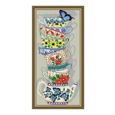 Алмазная мозаика Чашки с бабочкой, картина стразами АРТ СОЛО 24.5x60.5 см. Art Solo