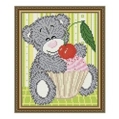 Алмазная мозаика Мишка с кексом, картина стразами АРТ СОЛО 20x24.6 см. Art Solo