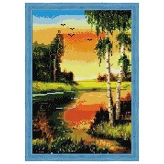 Алмазная мозаика Березы на закате у реки (На подрамнике), картина стразами Цветной 30x40 см.