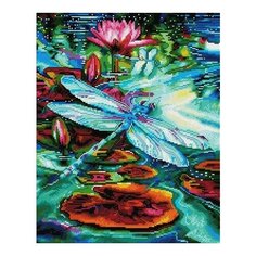 Алмазная мозаика Стрекозы над прудом, картина стразами PaintBoy 40x50 см.