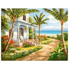 Алмазная мозаика Гасиенда на берегу моря (На подрамнике), картина стразами Цветной 40x50 см.