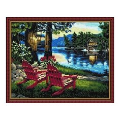 Алмазная мозаика Тихий вечер у реки, картина стразами PaintBoy 40x50 см.
