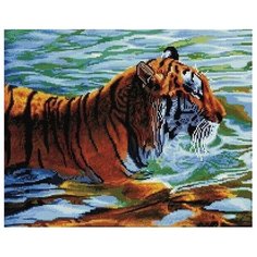 Алмазная мозаика Тигр в реке, картина стразами PaintBoy 40x50 см.
