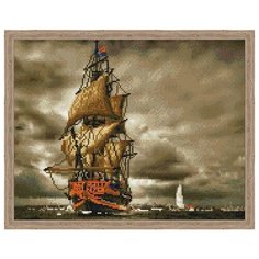 Алмазная мозаика Воинственный парусник (На подрамнике), картина стразами Цветной 40x50 см.