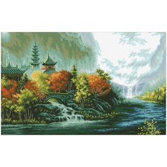 Алмазная мозаика Китайский пейзаж, картина стразами Паутинка 69x43 см.