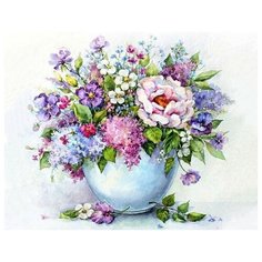 Алмазная мозаика Букет в вазе (На подрамнике), картина стразами Цветной 40x50 см.