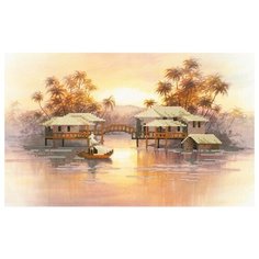 Алмазная мозаика Азиатский пейзаж, картина стразами Фрея 44x27 см.