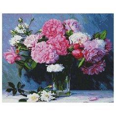 Алмазная мозаика Розовые пионы в вазе, картина стразами PaintBoy 40x50 см.