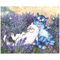 Алмазная мозаика Коты в лаванде, картина стразами Цветной 40x50 см.