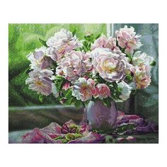 Алмазная мозаика Пионы в сиреневой вазе, картина стразами PaintBoy 40x50 см.